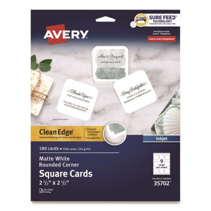 Clean Edge Square Cards, Inkjet, 2.5 x 2.5, 180 Cards, 9 Cards/Sheet, 20 Sheets/Pack1