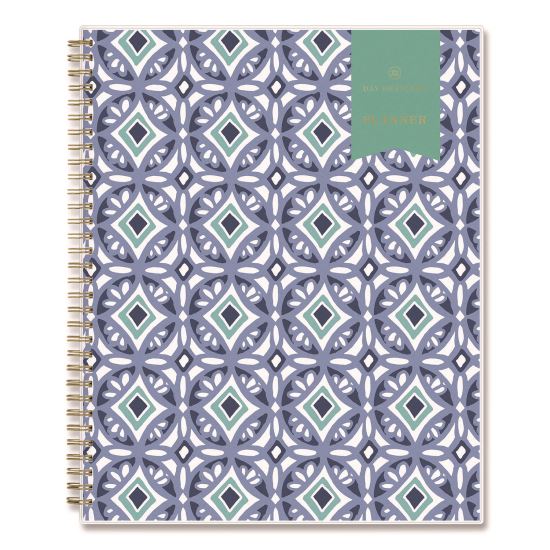 Day Designer Tile Weekly/Monthly Planner, Geometric Artwork, 11 x 8.5, Blue/White Cover, 12-Month (Jan to Dec): 20251