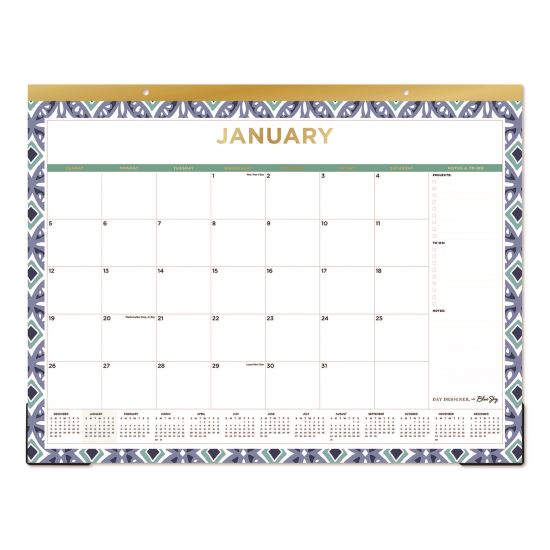 Tile Desk Pad Calendar, Geometric Artwork, 22 x 17, White Sheets, Gold Headband, Clear Corners, 12-Month (Jan to Dec): 20251