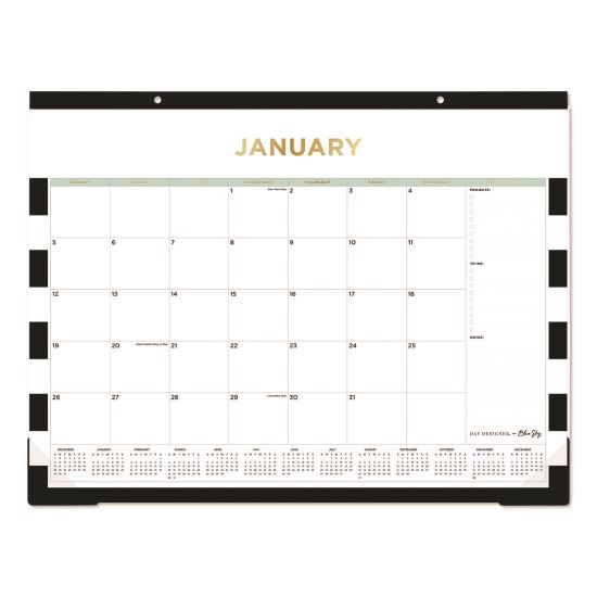 Day Designer Rugby Stripe Desk Pad Calendar, 22 x 17, White/Black Sheets, 12-Month (Jan to Dec): 20251