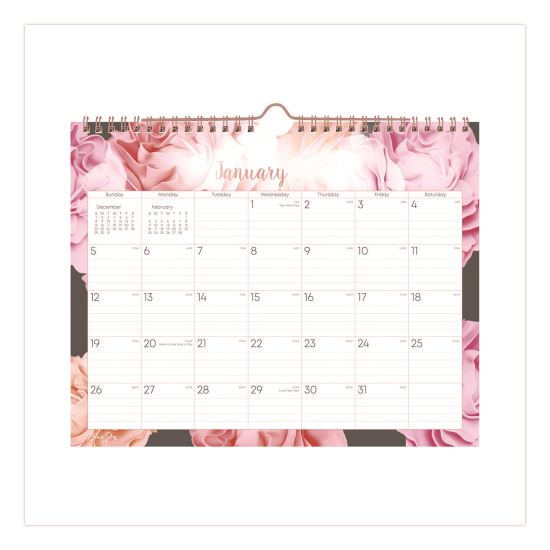 Joselyn Monthly Wall Calendar, Floral Artwork, 11 x 8.75, White/Pink/Peach Sheets, 12-Month (Jan to Dec): 20251