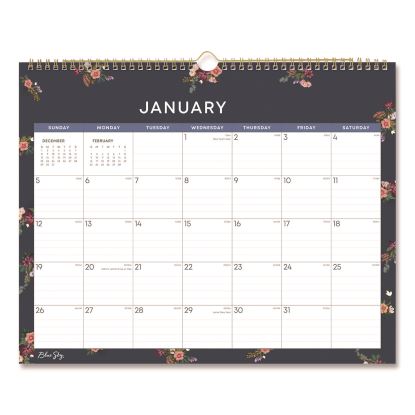 Ashlyn Monthly Wall Calendar, Floral Artwork, 15 x 12, White/Blue/Pink Sheets, 12-Month (Jan to Dec): 20251