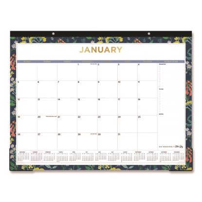 Meadow Blue Desk Pad Calendar, Floral Artwork, 22 x 17, White/Multicolor Sheet, Black Headband, 12-Month (Jan to Dec): 20251