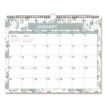 Amitza Blue Monthly Wall Calendar, Abstract Artwork, 15 x 12, White/Blue/Gray Sheets, 12-Month (Jan to Dec): 20251