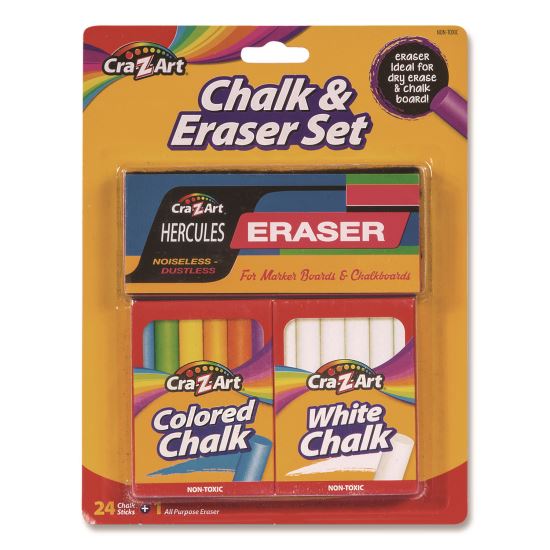 Chalk and Eraser Set, (12) White/(12) Assorted1