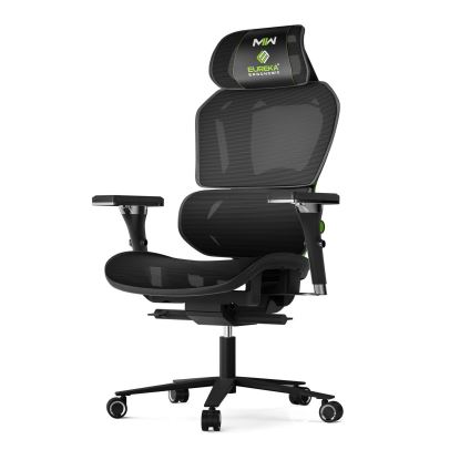 Typhon Hybrid Chair, Supports Up to 220 lb, 18.5" to 22.05" Seat Height, Black Mesh Seat, Black/Green Mesh Back, Black Base1