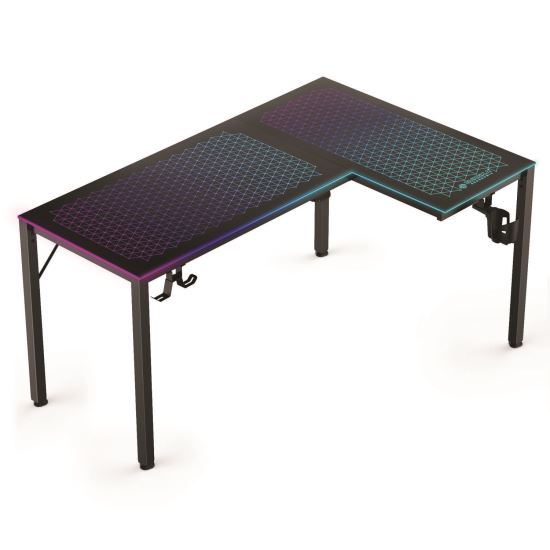 RGB LED Lights Glass Gaming Desk, 60" x 40.25" x 30", Black1