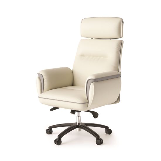 Royal Executive Office Chair, Support up to 300 lb, 19.46"-22.26" Seat Height, White PU Leather Seat, White Faux Leather Back1