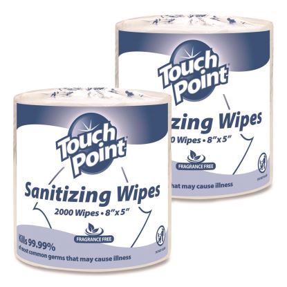 Hand Sanitizing Wipes Refill, 5 x 8, Fragrance Free, White, 2,000 Wipes/Roll, 2 Rolls/Carton1