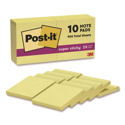 Super Sticky Pads in Canary Yellow, 3 x 3, 90 Sheets/Pad, 10 Pads/Pack1