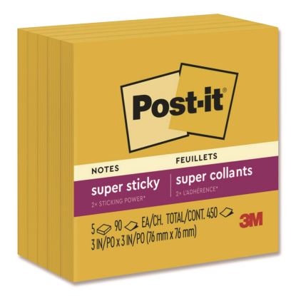 Super Sticky Note Pads in Playful Primary Colors, 3 x 3, Sunnyside, 90 Sheets/Pad, 5 Pads/Pack1