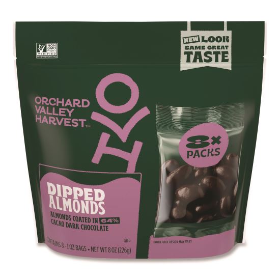 Dipped Almonds, Dark Chocolate, 1 oz Bag, 8/Pack1