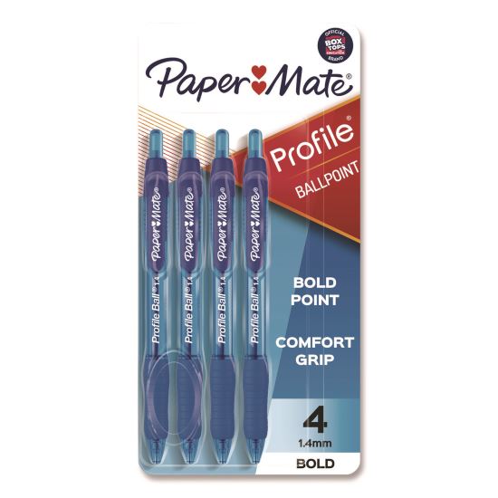 Profile Ballpoint Pen, Retractable, Bold 1.4 mm, Blue Ink, Translucent Blue Barrel, 4/Pack1