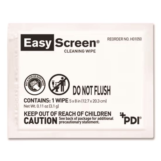 PDI Easy Screen Cleaning Wipes, Individually Wrapped, 1-Ply, 5 x 8, Unscented, White, 50/Box1