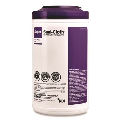 Super Sani-Cloth Disinfecting Wipes, 15 x 7.5, Unscented, White, 75 Wipes/Canister, 6/Carton1