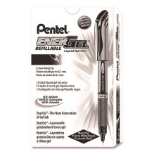 EnerGel Deluxe Gel Pen, Stick, Medium 0.7 mm, Black Ink, Silver/Black Barrel, Dozen1