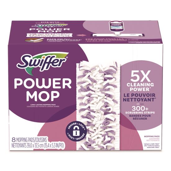 PowerMop Mopping Pads, 15.4 x 5.3, White/Purple, 8/Pack1