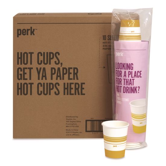 Paper Hot Cups, 8 oz, White/Yellow, 500/Carton1