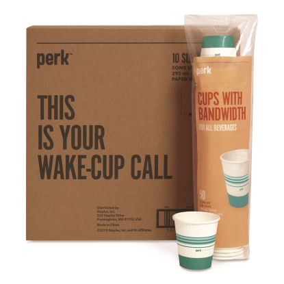 Paper Hot Cups, 10 oz, White/Teal, 500/Carton1