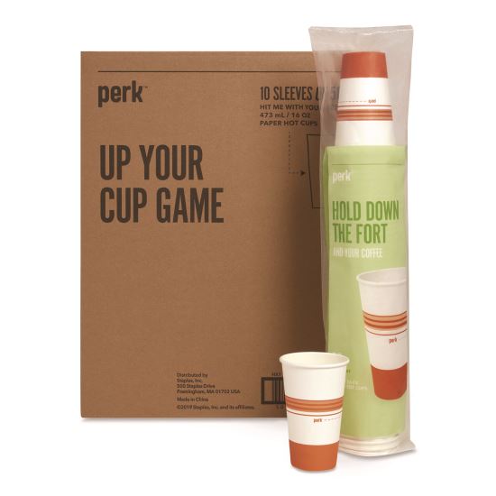 Paper Hot Cups, 16 oz, White/Orange, 500/Carton1