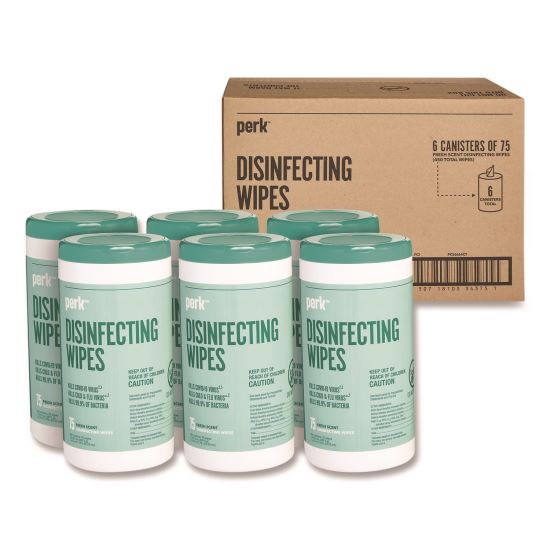 Disinfecting Wipes, 7 x 8, Fresh, White, 75 Wipes/Canister, 6/Carton1