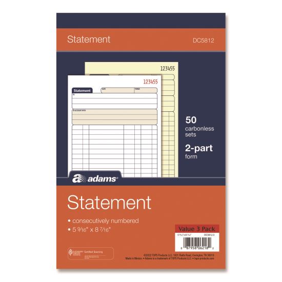 Multipart Statement Pad, Two-Part Carbonless, 5.56 x 7.94, 50 Sets/Pad, 3 Pads/Pack1