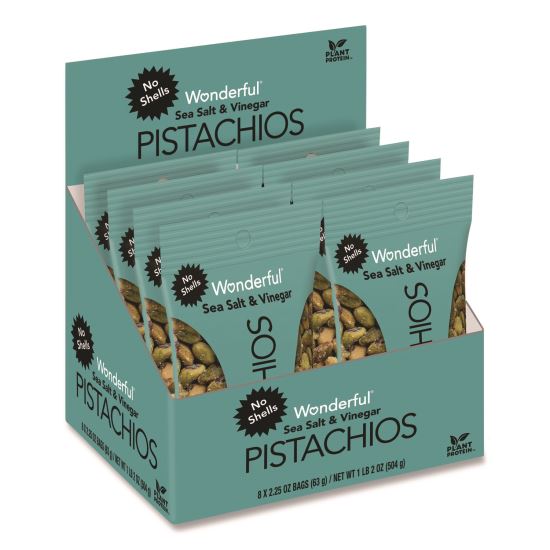 Wonderful No Shells Pistachios, Sea Salt and Vinegar, 2.25 oz Bag, 8/Box1