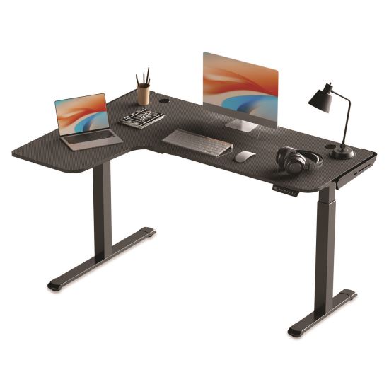 L-Shaped Standing Desk, Left Desk, 60" x 43.69" x 29.88" to 48.38", Black1