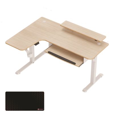 L-Shaped Standing Desk with Keyboard Tray, Left Desk, 61.25" x 43.25" x 34.38" to 52.88", Maple White/White1