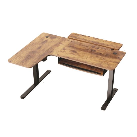 L-Shaped Standing Desk with Keyboard Tray, Left Desk, 61.25" x 43.25" x 34.38" to 52.88", Rustic Brown/Black1