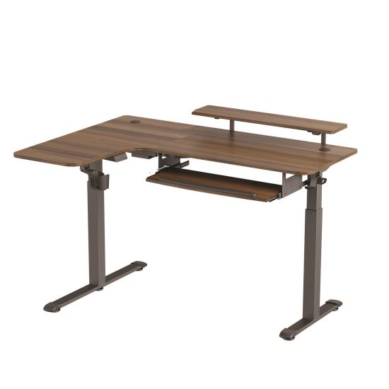 L-Shaped Standing Desk with Keyboard Tray, Left Desk, 61.25" x 43.25" x 34.38" to 52.88", Walnut/Black1