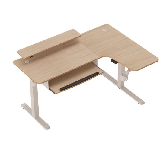 L-Shaped Standing Desk with Keyboard Tray, Right Desk, 61.25" x 43.25" x 34.38" to 52.88", Maple White/White1