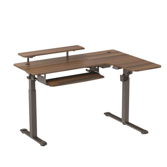 L-Shaped Standing Desk with Keyboard Tray, Right Desk, 61.25" x 43.25" x 34.38" to 52.88", Walnut/Black1