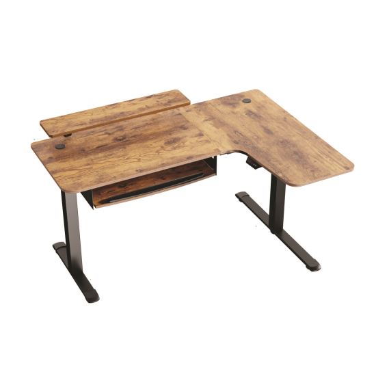 L-Shaped Standing Desk with Keyboard Tray, Right Desk, 61.25" x 43.25" x 34.38" to 52.88", Rustic Brown/Black1