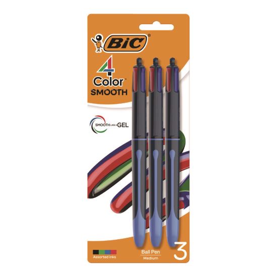 4-Color Smooth Multi-Color Ballpoint Pen, Retractable, Medium 1 mm, Black/Blue/Green/Red Ink, Black/Blue Barrel, 3/Pack1