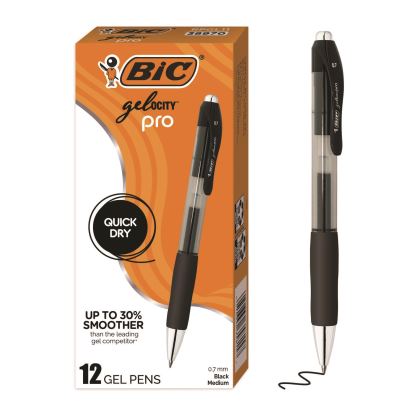 Gel-ocity Pro Quick Dry Gel Pen, Retractable, Medium 0.7 mm, Black Ink, Black/Clear Barrel, 12/Pack1