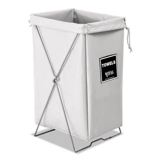 Towel Hamper, Hamper Bag and Stand, 30 gal, 15w x 16d x 30h, Steel/Vinyl, White1