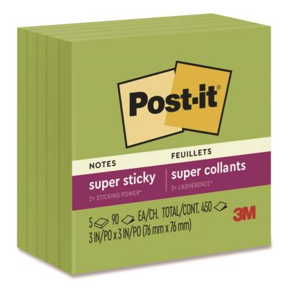 Super Sticky Pads in Energy Boost Collection Colors, 3 x 3, Limeade, 90 Sheets/Pad, 5 Pads/Pack1