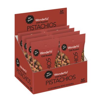 No Shells, Chili Roasted Pistachios, 2.25 oz Packet, 8 Packets/Box, 3 Boxes/Carton1