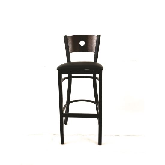 Circle Series Barstool, Supports Up to 300 lb, 28.5" Seat Height, Black Seat, Dark Walnut Back, Black Base1