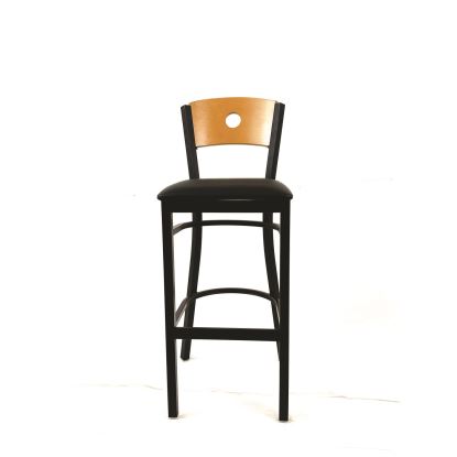 Circle Series Barstool, Supports Up to 300 lb, 28.5" Seat Height, Black Seat, Natural Back, Black Base1