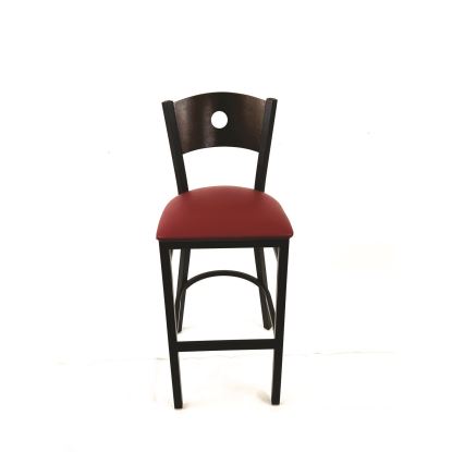 Circle Series Barstool, Supports Up to 300 lb, 28.5" Seat Height, Burgundy Seat, Dark Walnut Back, Black Base1