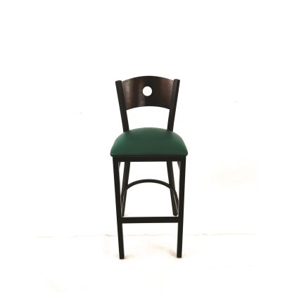 Circle Series Barstool, Supports Up to 300 lb, 28.5" Seat Height, Green Seat, Dark Walnut Back, Black Base1