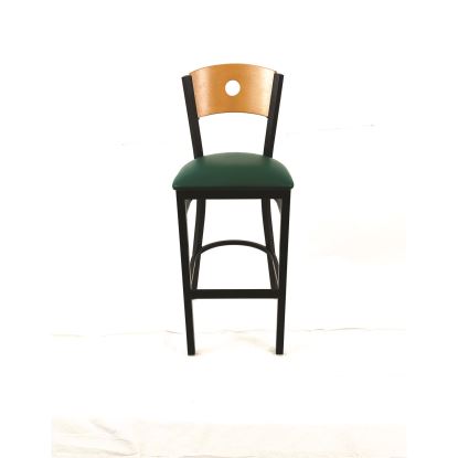 Circle Series Barstool, Supports Up to 300 lb, 28.5" Seat Height, Green Seat, Natural Back, Black Base1