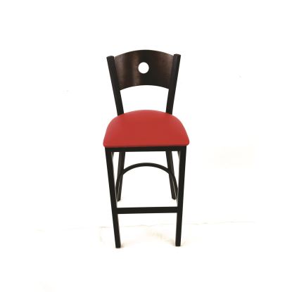 Circle Series Barstool, Supports Up to 300 lb, 28.5" Seat Height, Red Seat, Dark Walnut Back, Black Base1