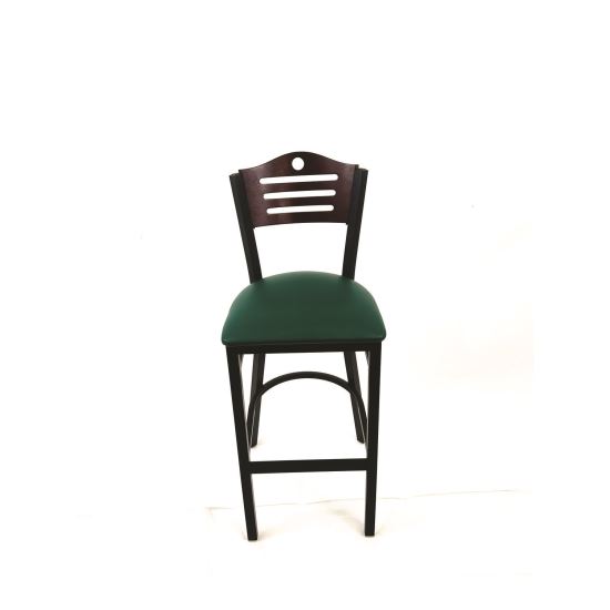 Eagle Series Barstool, Supports Up to 300 lb, 28.5" Seat Height, Green Seat, Dark Mahogany Back, Black Base1