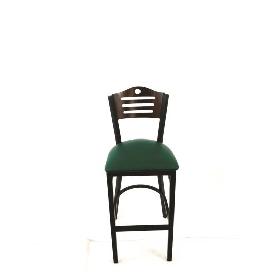 Eagle Series Barstool, Supports Up to 300 lb, 28.5" Seat Height, Green Seat, Dark Walnut Back, Black Base1