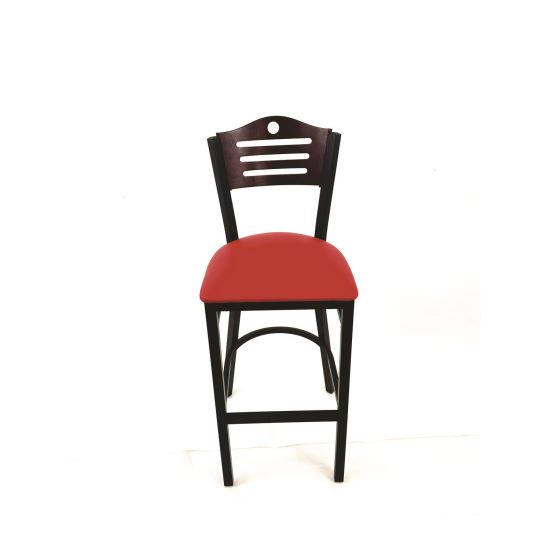 Eagle Series Barstool, Supports Up to 300 lb, 28.5" Seat Height, Red Seat, Dark Mahogany Back, Black Base1