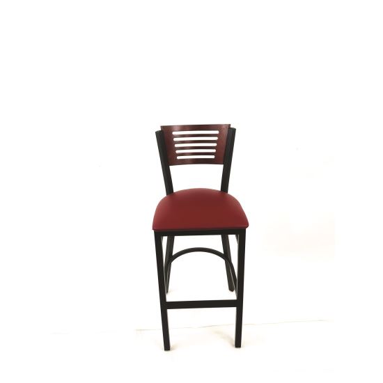 Jones River Series Barstool, Supports Up to 300 lb, 28.5" Seat Height, Burgundy Seat, Dark Mahogany Back, Black Base1