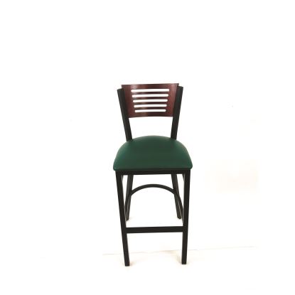 Jones River Series Barstool, Supports Up to 300 lb, 28.5" Seat Height, Green Seat, Dark Mahogany Back, Black Base1